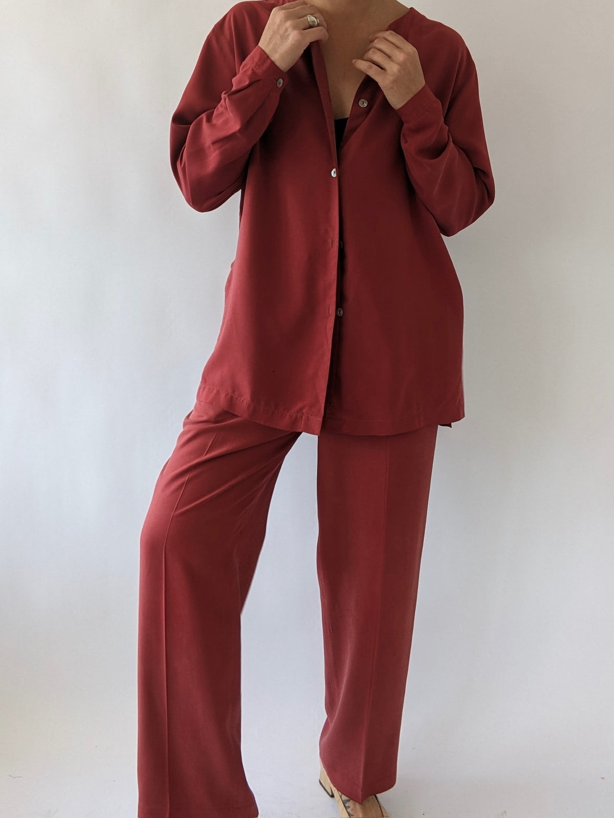 Vintage Faded Red Silk Leisure Pant Set