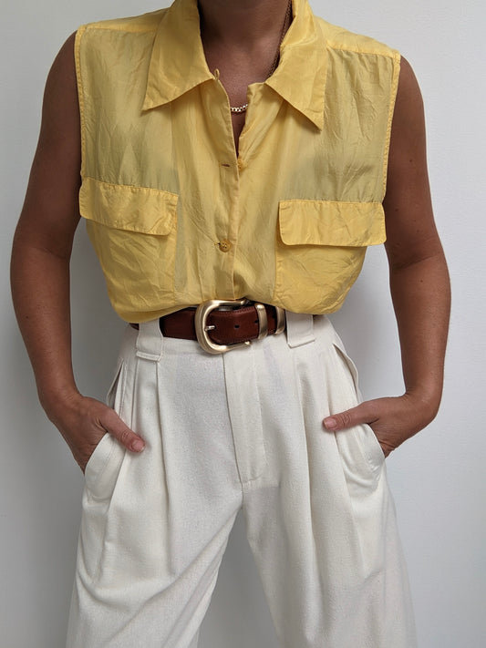 Vintage Lemon Sleeveless Silk Blouse
