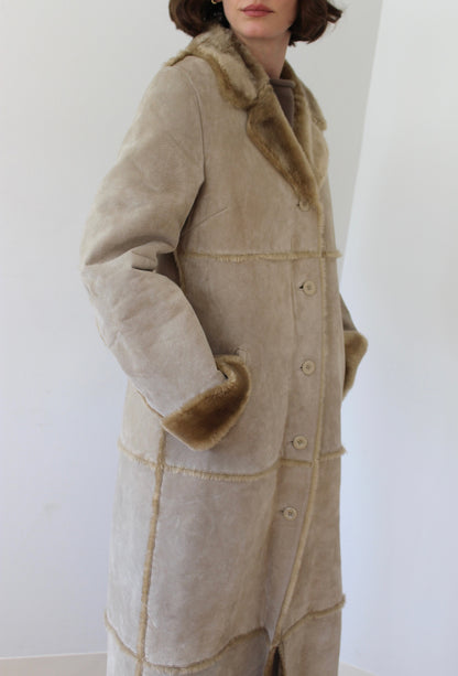 Vintage Sand Suede & Faux Fur Lined Coat
