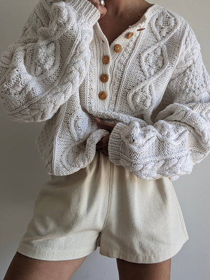 Vintage Hand-Knit Patterned Weave Henley