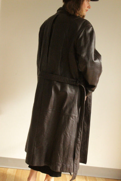 Rare Vintage Espresso Belted Leather Coat