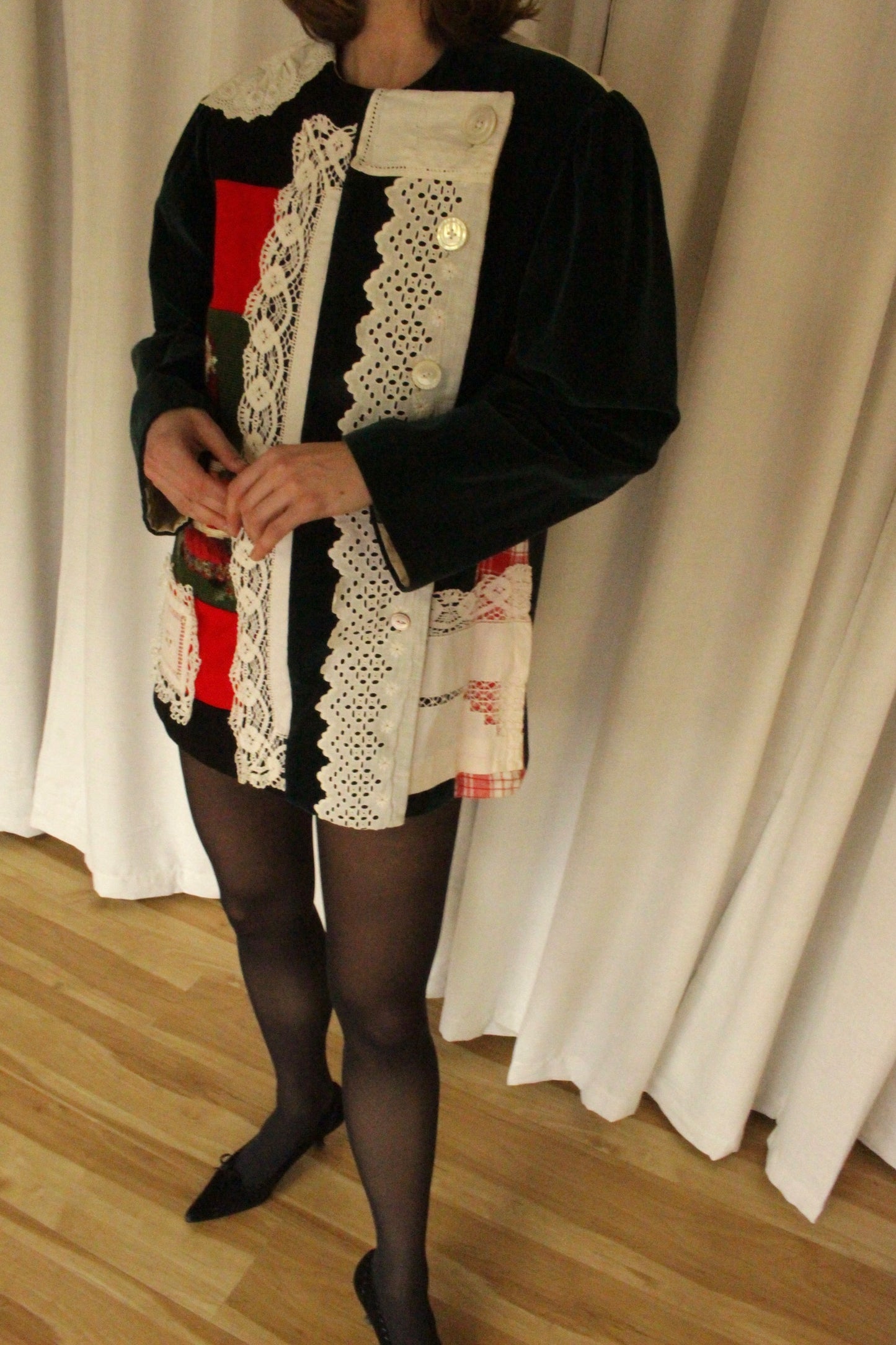 Absolutely Incredible Vintage Patchwork & Lace Holiday Jacket