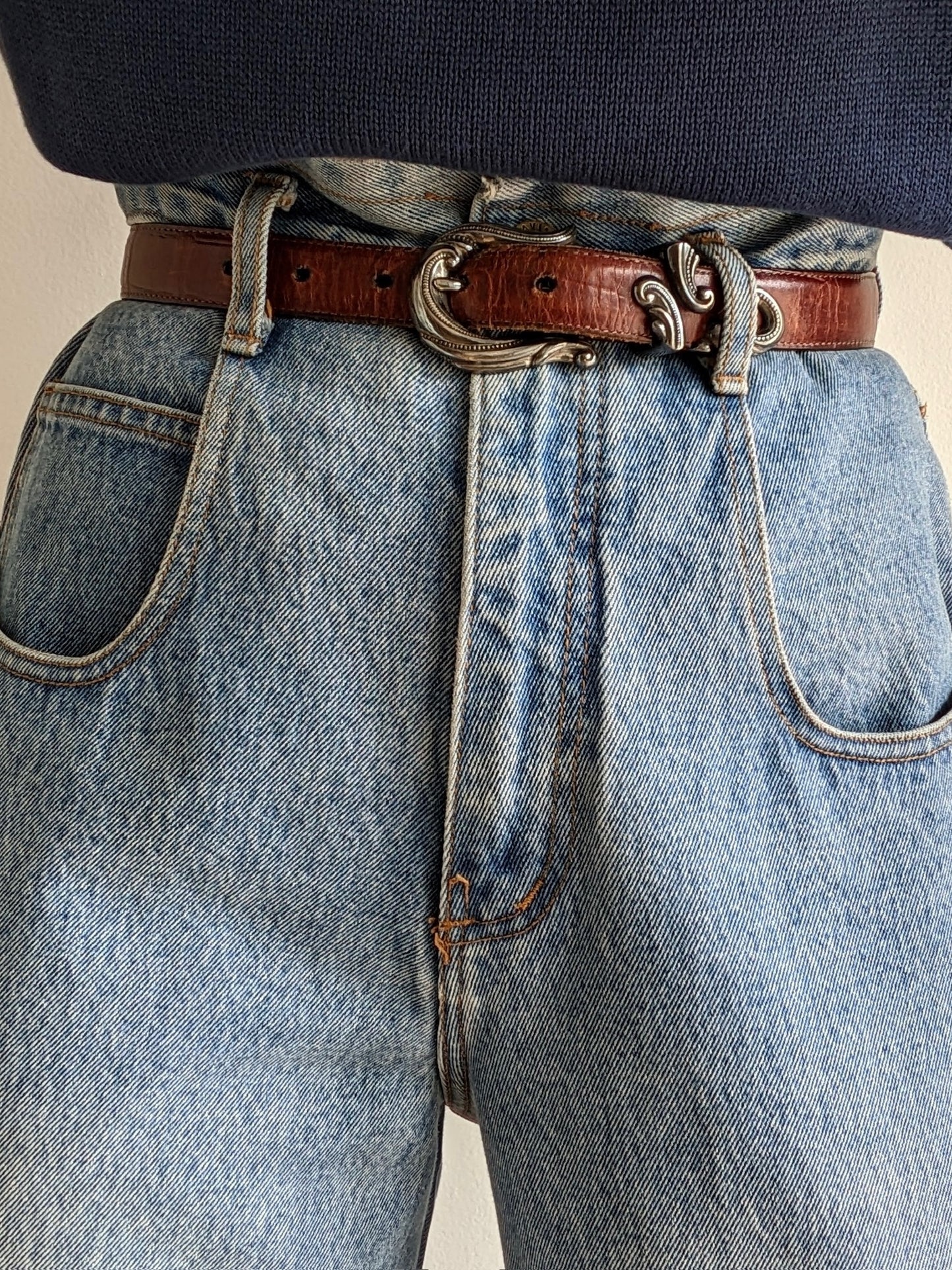 Vintage Walnut Embossed Leather Belt