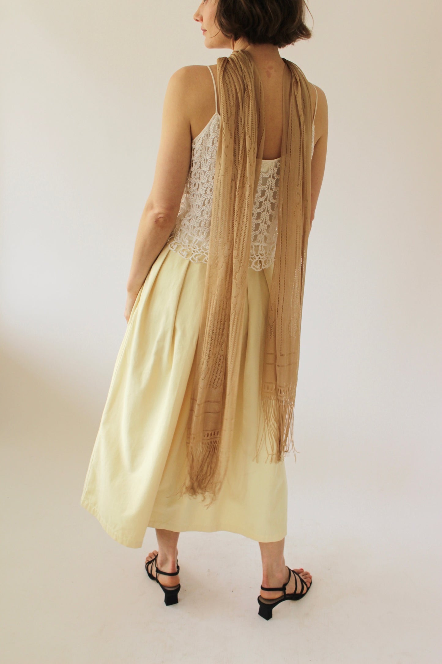 Vintage Sheer Knit Fringe Scarf