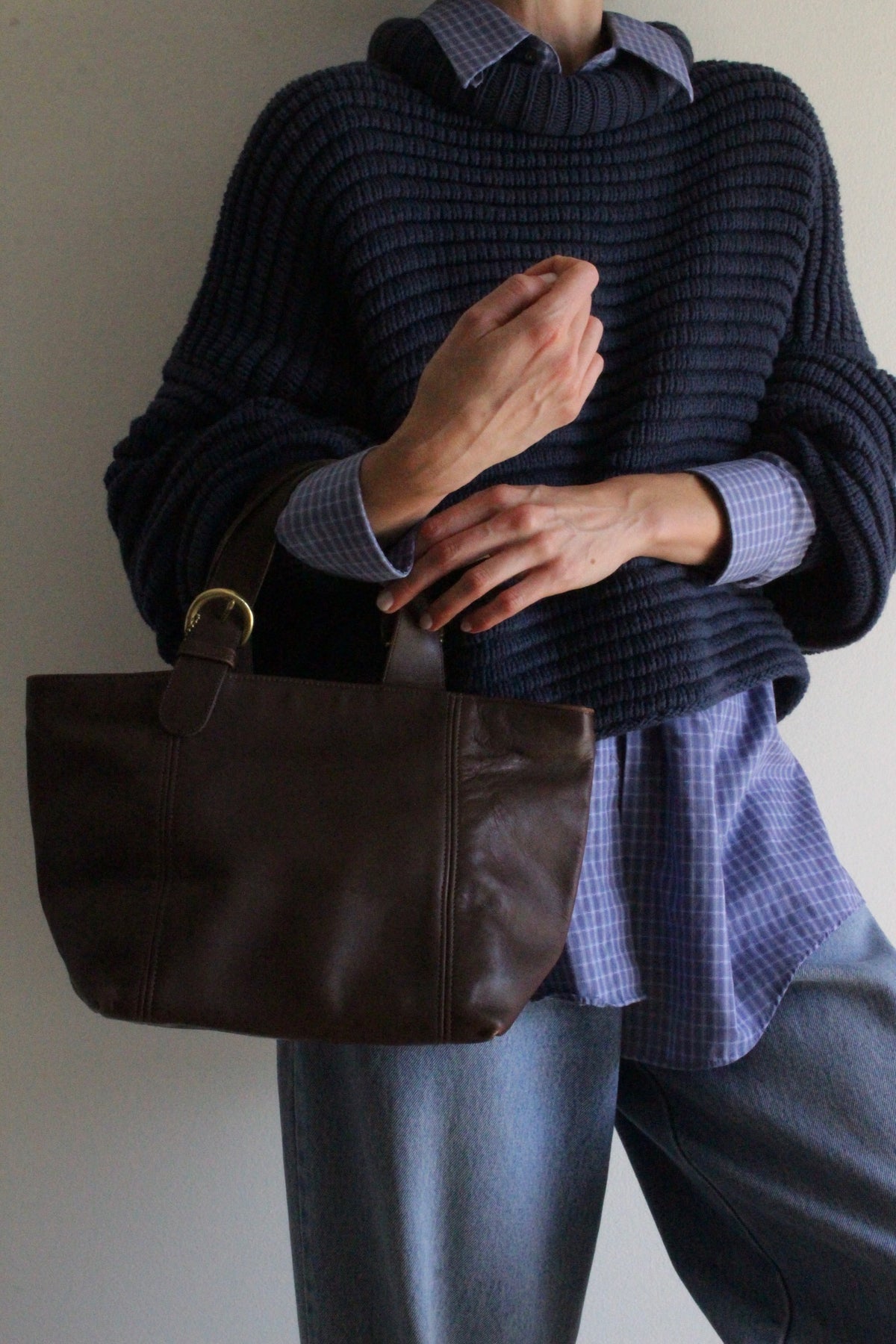 90s Coach Chocolate Leather Buckle Strap Tote