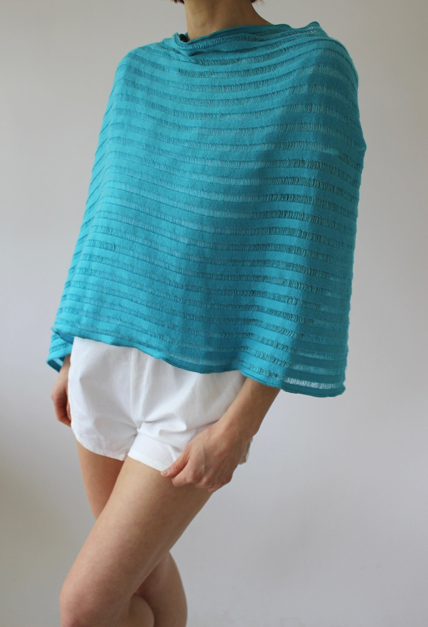 Vintage Aqua Striped Weave Poncho