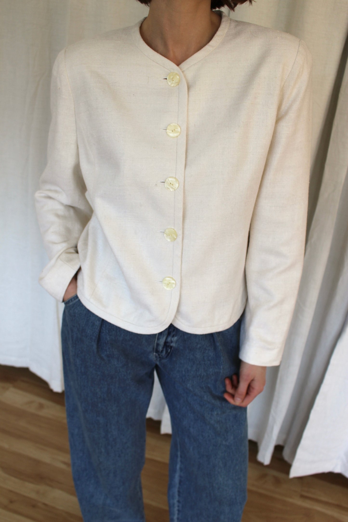 Vintage Cream Woven Silk Jacket