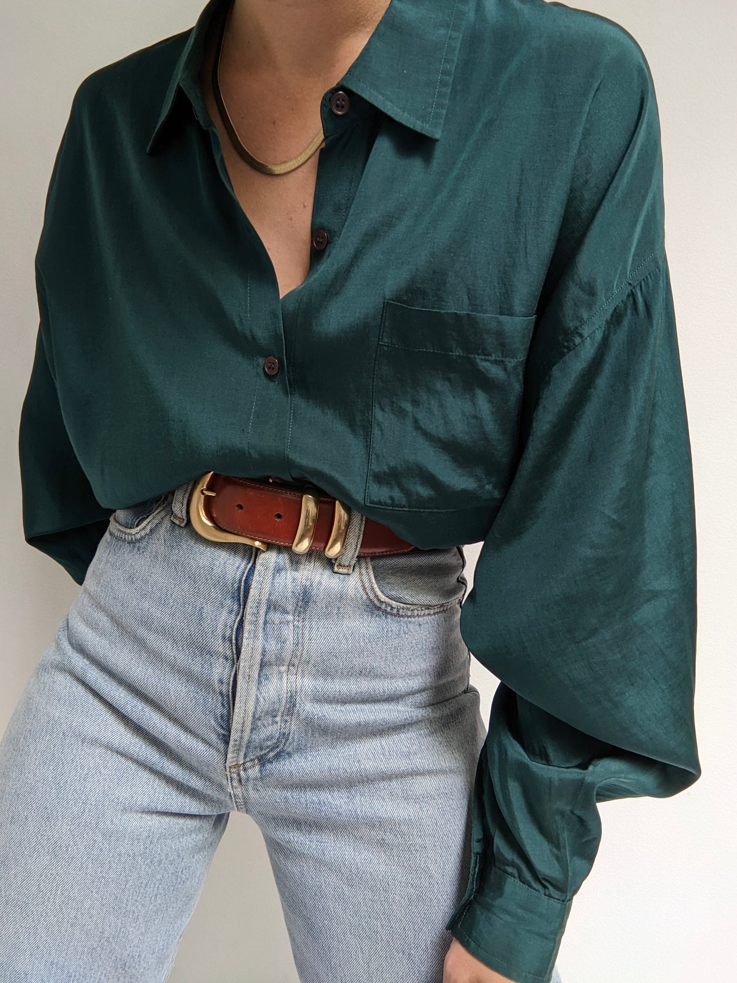 Vintage Evergreen Silk Blouse