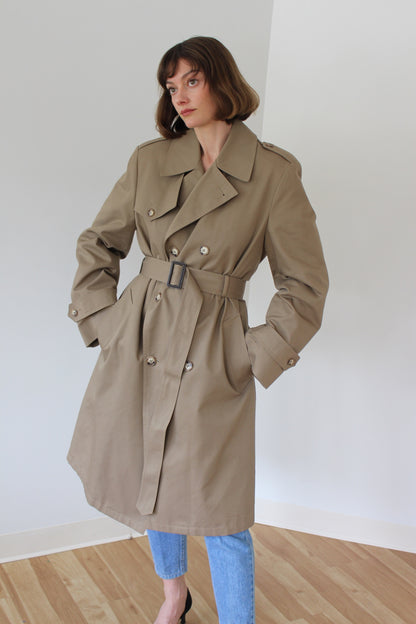 Vintage Belted Khaki Twill Trench Coat