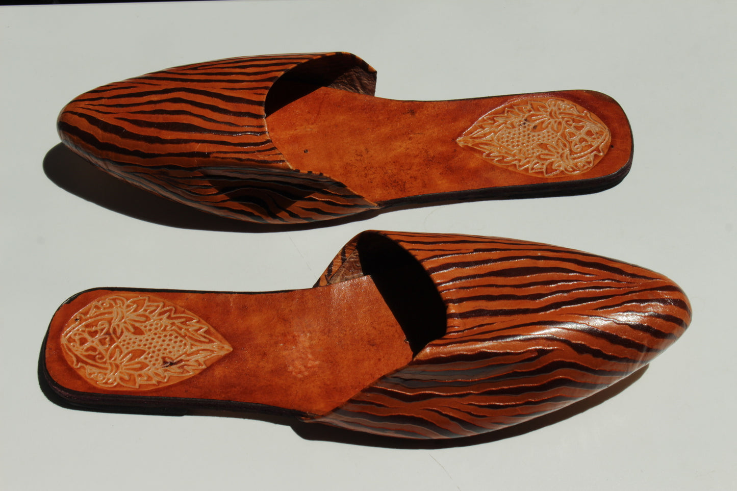 Lovely Vintage Zebra-Embossed Leather Slippers