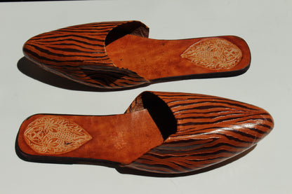 Lovely Vintage Zebra-Embossed Leather Slippers