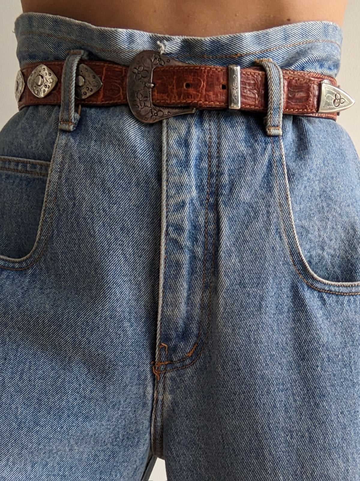 Amazing Vintage Silver-Embellished Western Leather Belt
