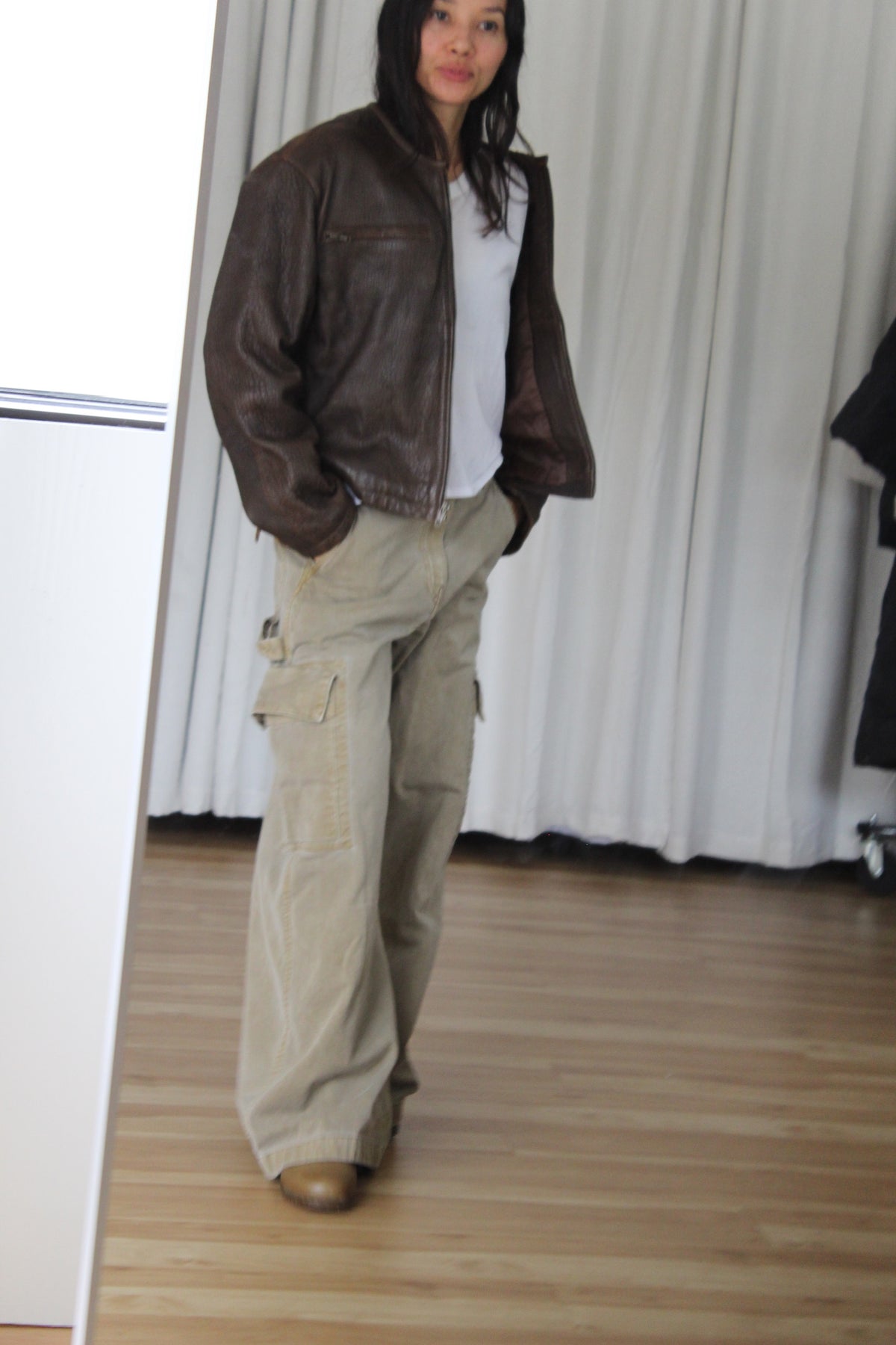 Vintage Tobacco Pebbled Leather Crop Jacket