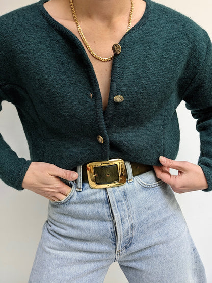 Vintage Evergreen Wool Cardigan