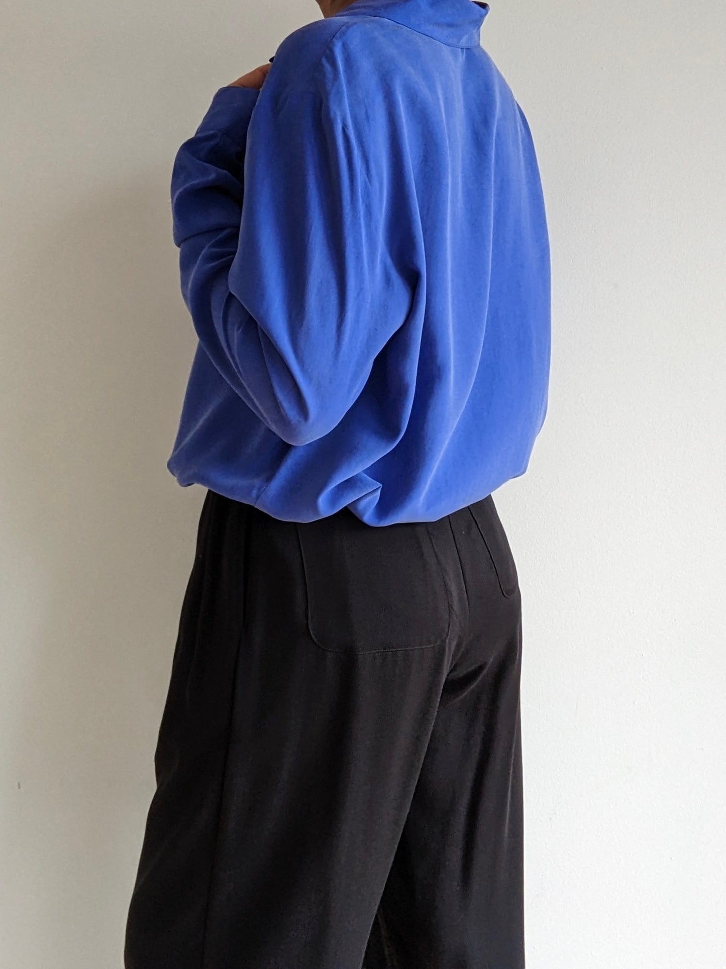 Vintage Lapis Silk Drawstring Blouse