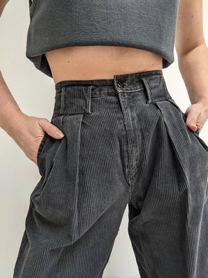 Vintage Faded Black Corduroy Pleated Pants
