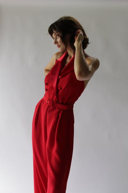 Vintage Crimson Halter Jumpsuit & Bolero Set