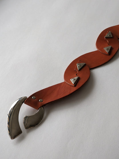 Rare Vintage Burnt Orange Scalloped Leather Belt