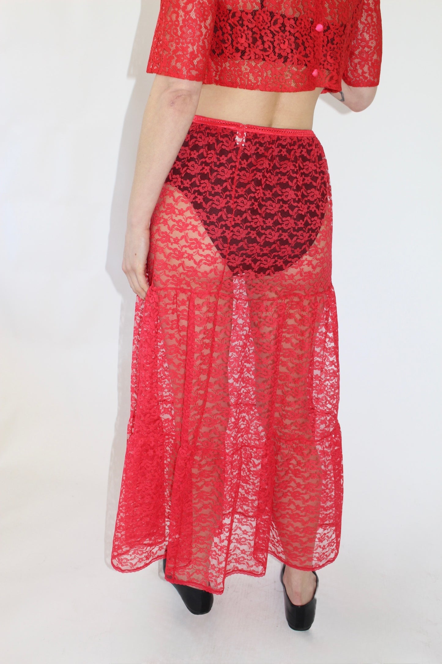 Vintage Raspberry Sheer Lace Skirt