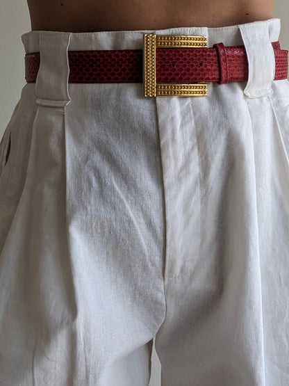 Bold Vintage Crimson Snakeskin Leather Belt