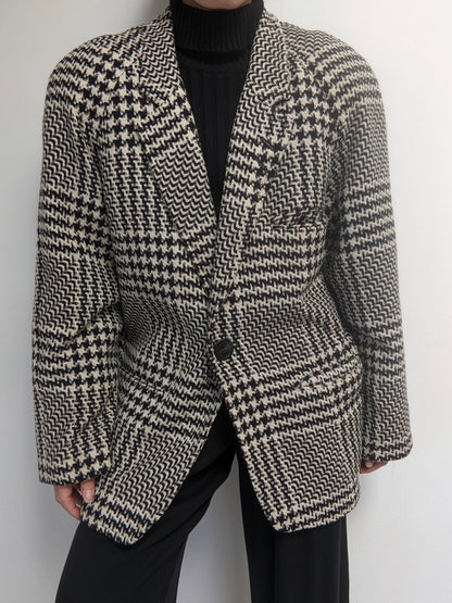 Vintage Woven Houndstooth Wool Coat