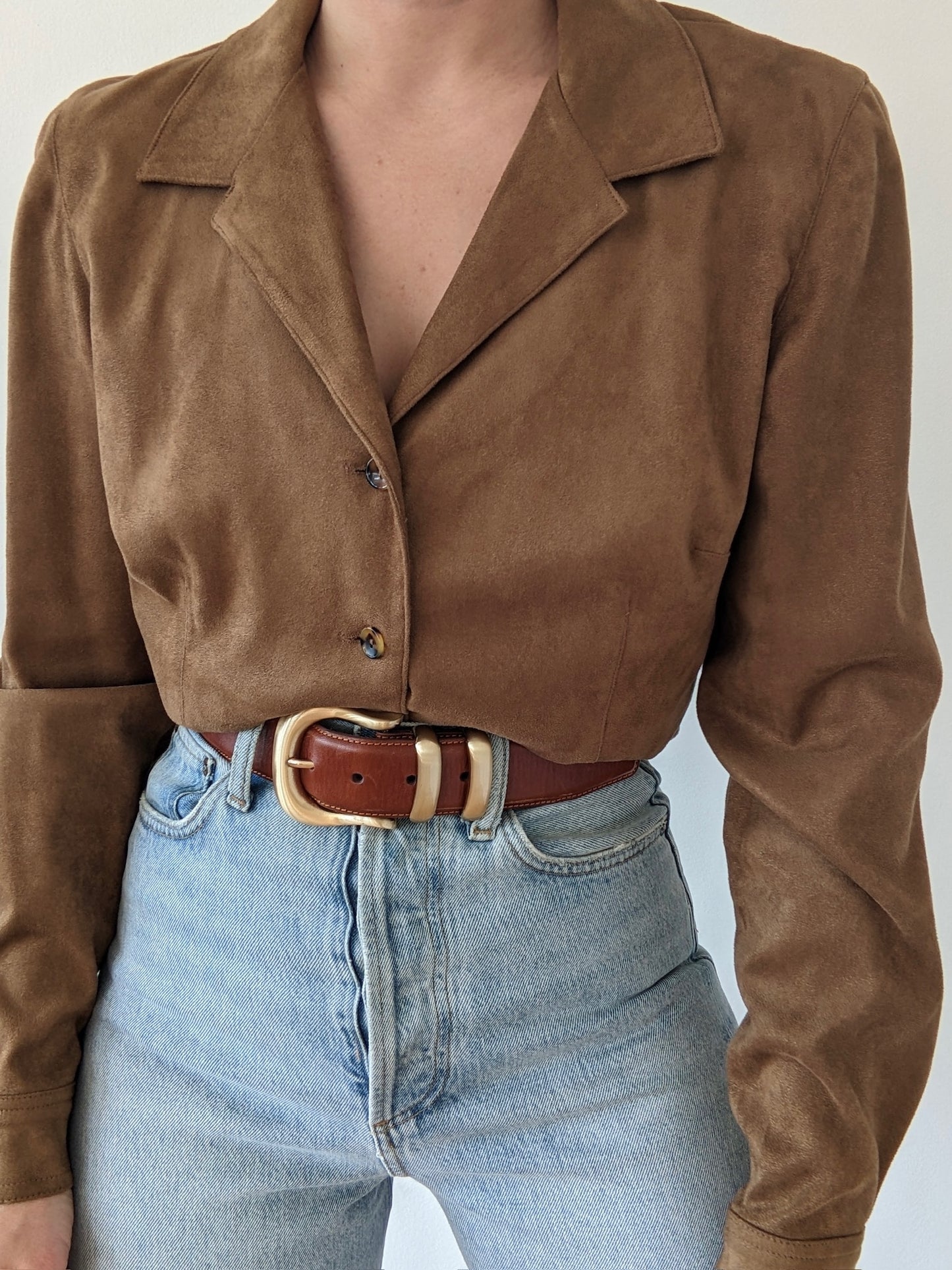 Vintage Walnut Faux Suede Blouse