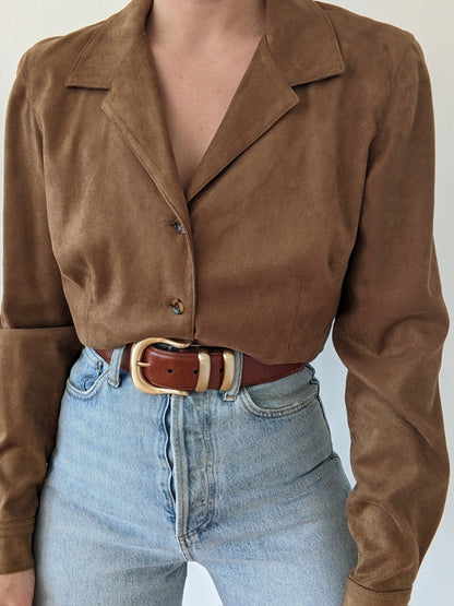 Vintage Walnut Faux Suede Blouse