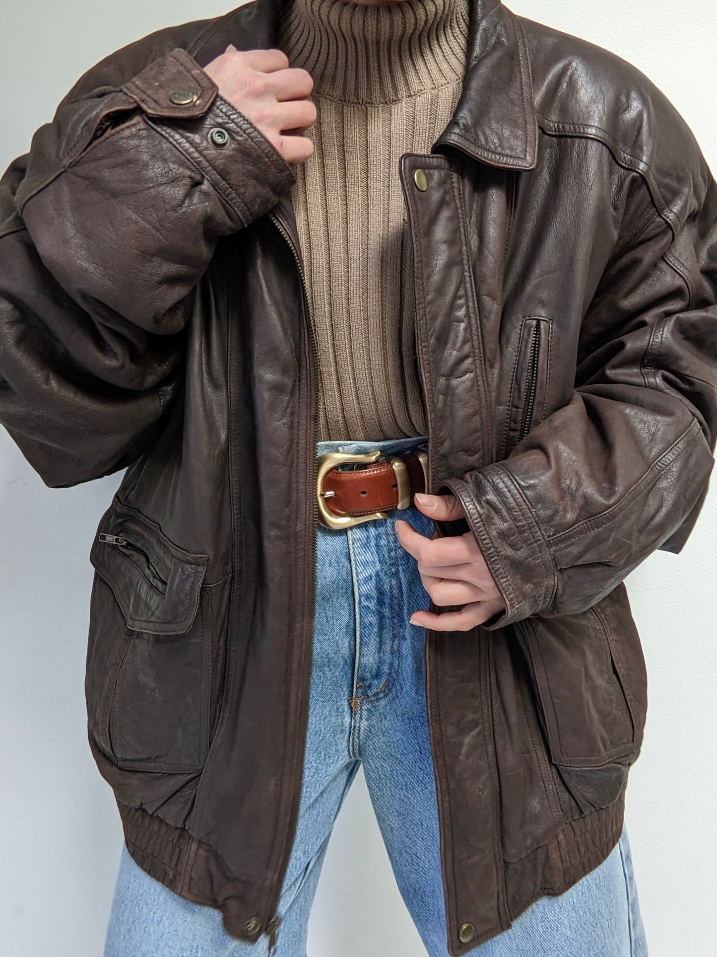 Incredible Vintage Dark Walnut Leather Bomber