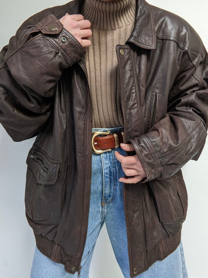 Incredible Vintage Dark Walnut Leather Bomber