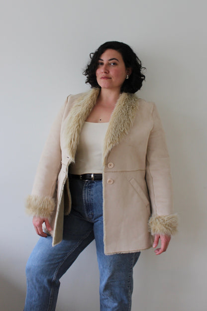 Vintage Latte Faux Suede & Fur Coat