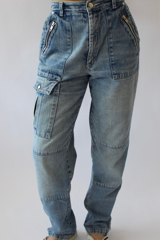 Vintage Zippered Denim Cargo Pants