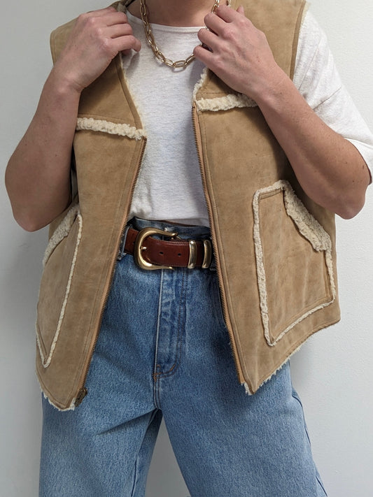 Vintage Faux Suede & Sherpa Vest