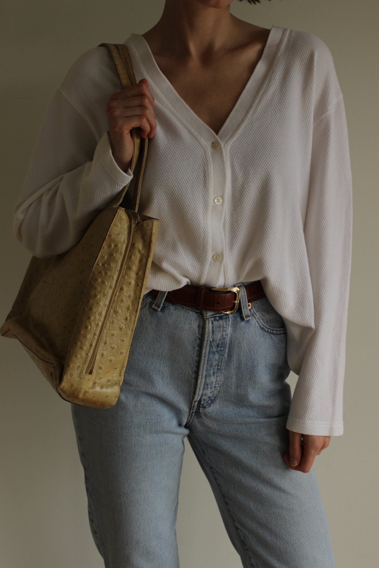 2000s Hobo Ostrich-Embossed Leather Bag