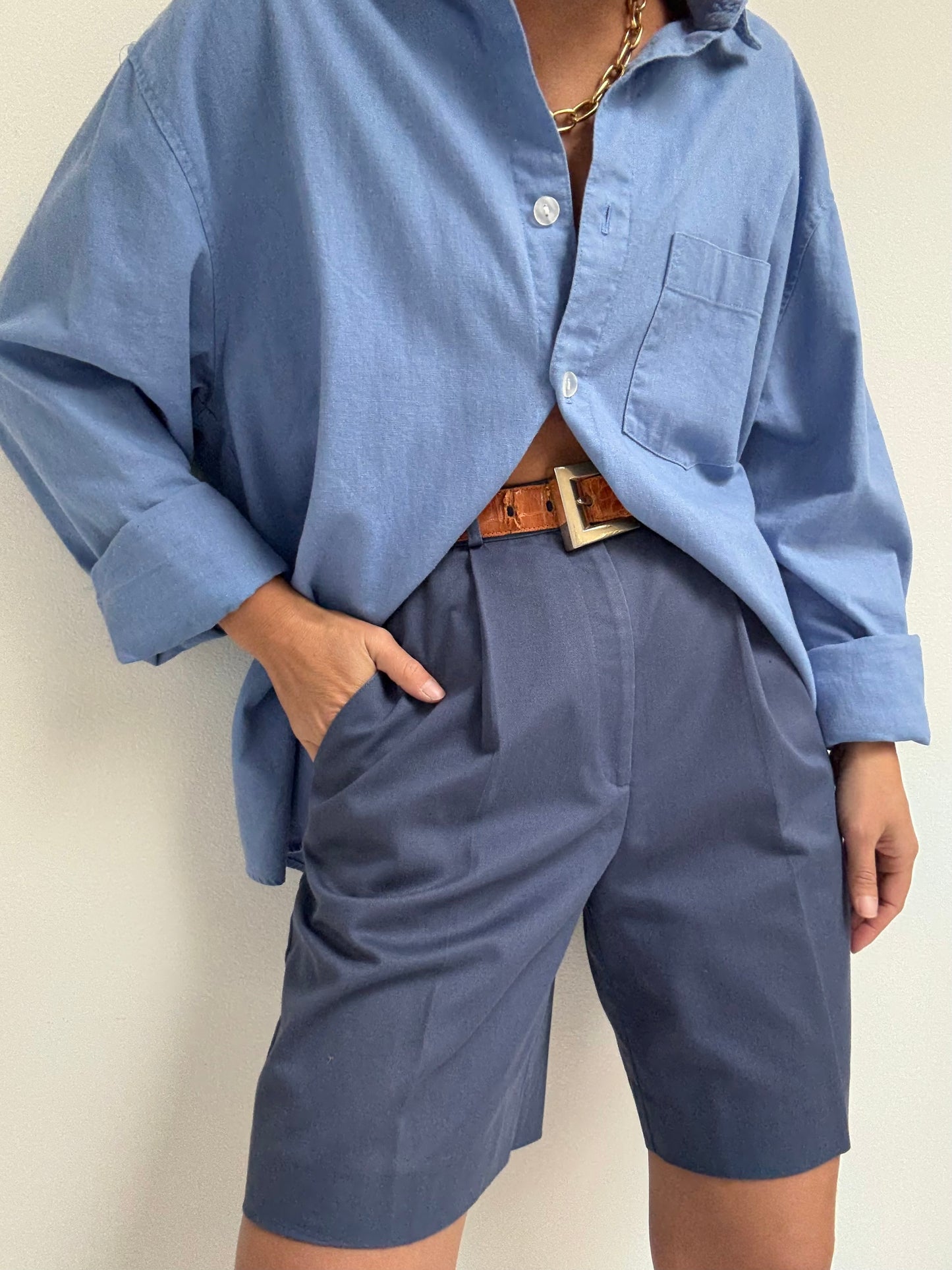 Vintage Plum Pleated Cotton Shorts