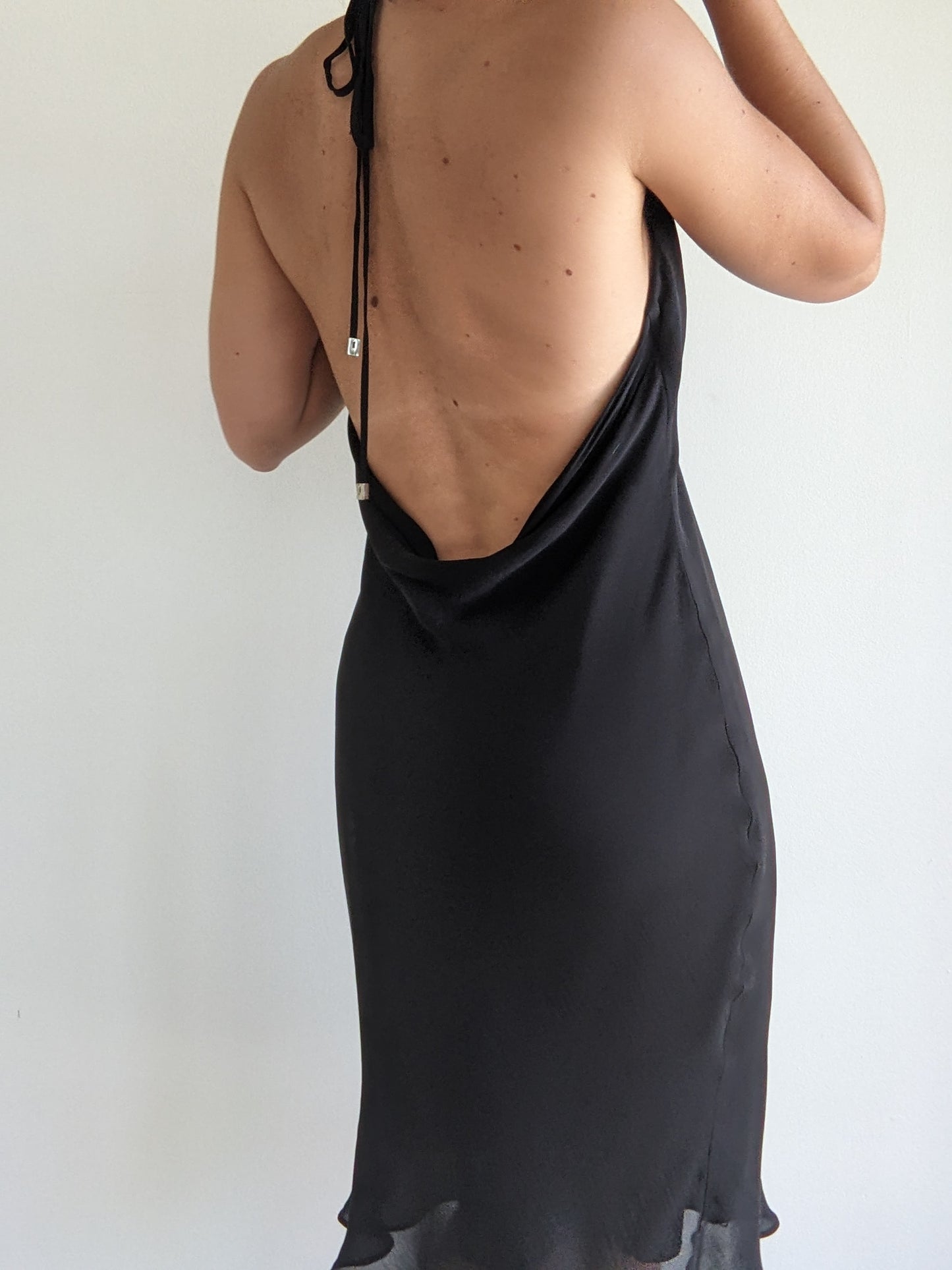 Vintage Ink Black Silk Halter Dress