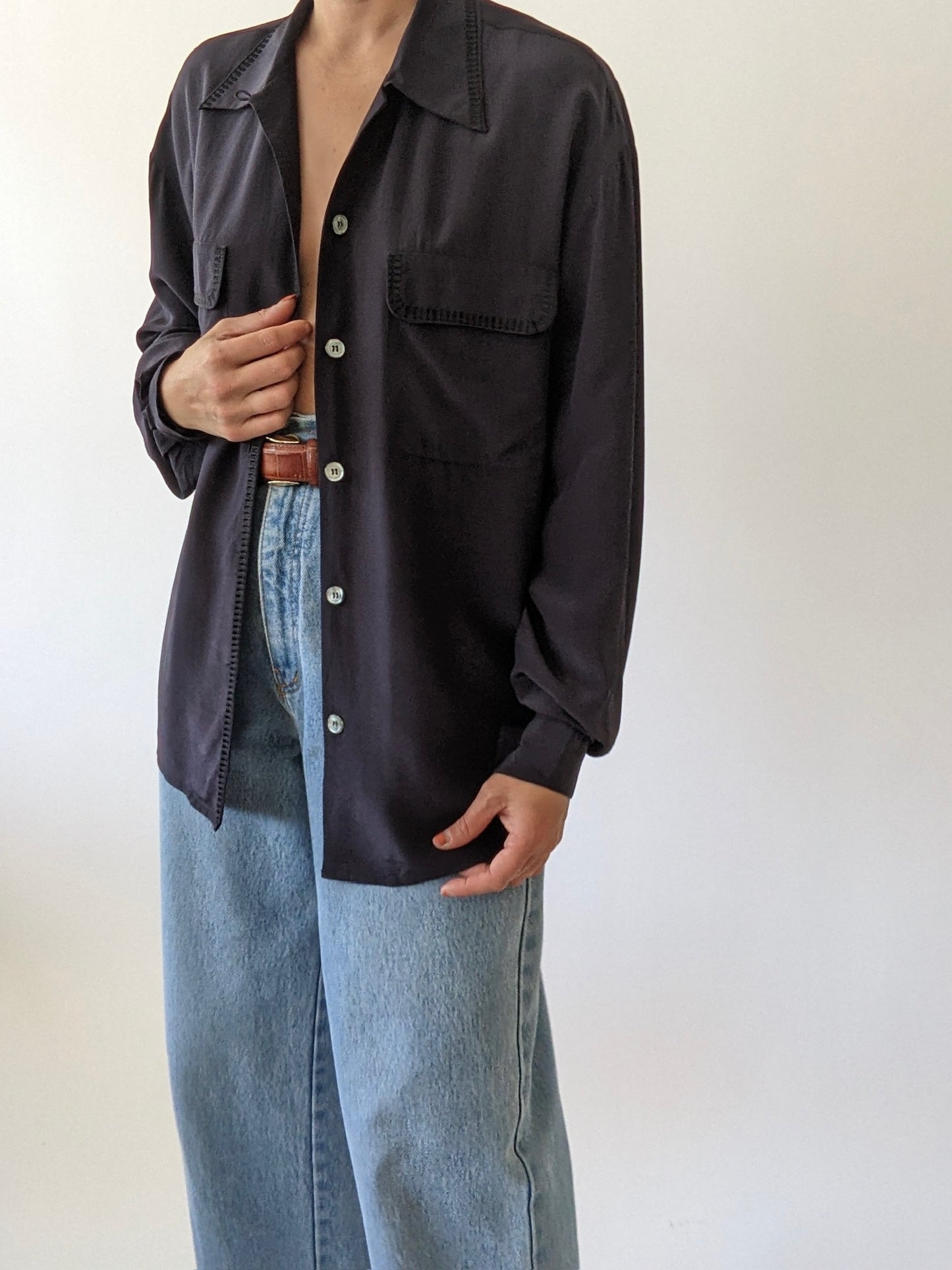 Vintage Midnight Embroidered Silk Blouse
