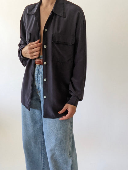 Vintage Midnight Embroidered Silk Blouse