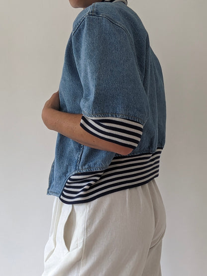 90s Cropped Denim & Stripe Jacket