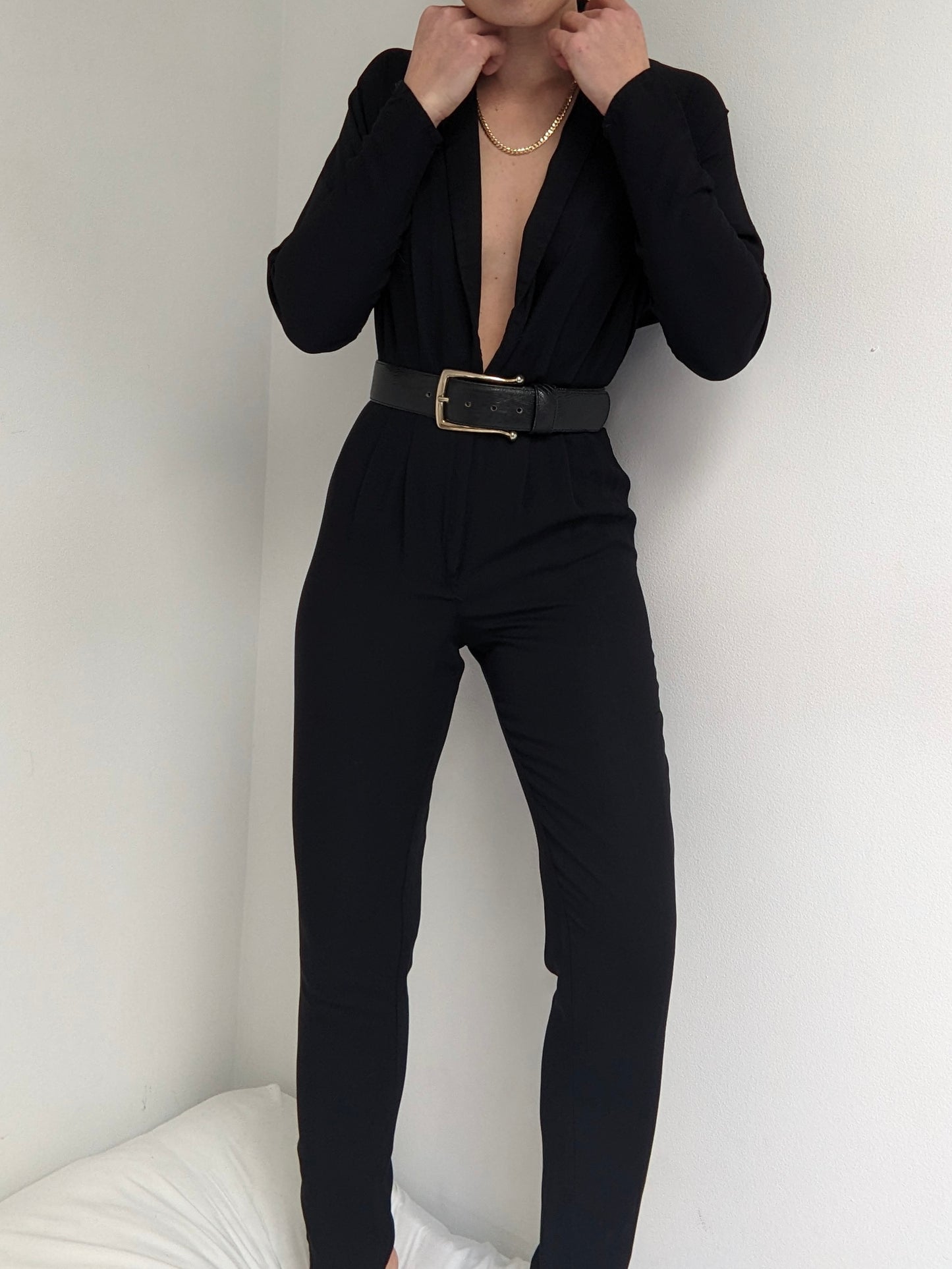 Vintage Ink Black Low-Cut Jumpsuit