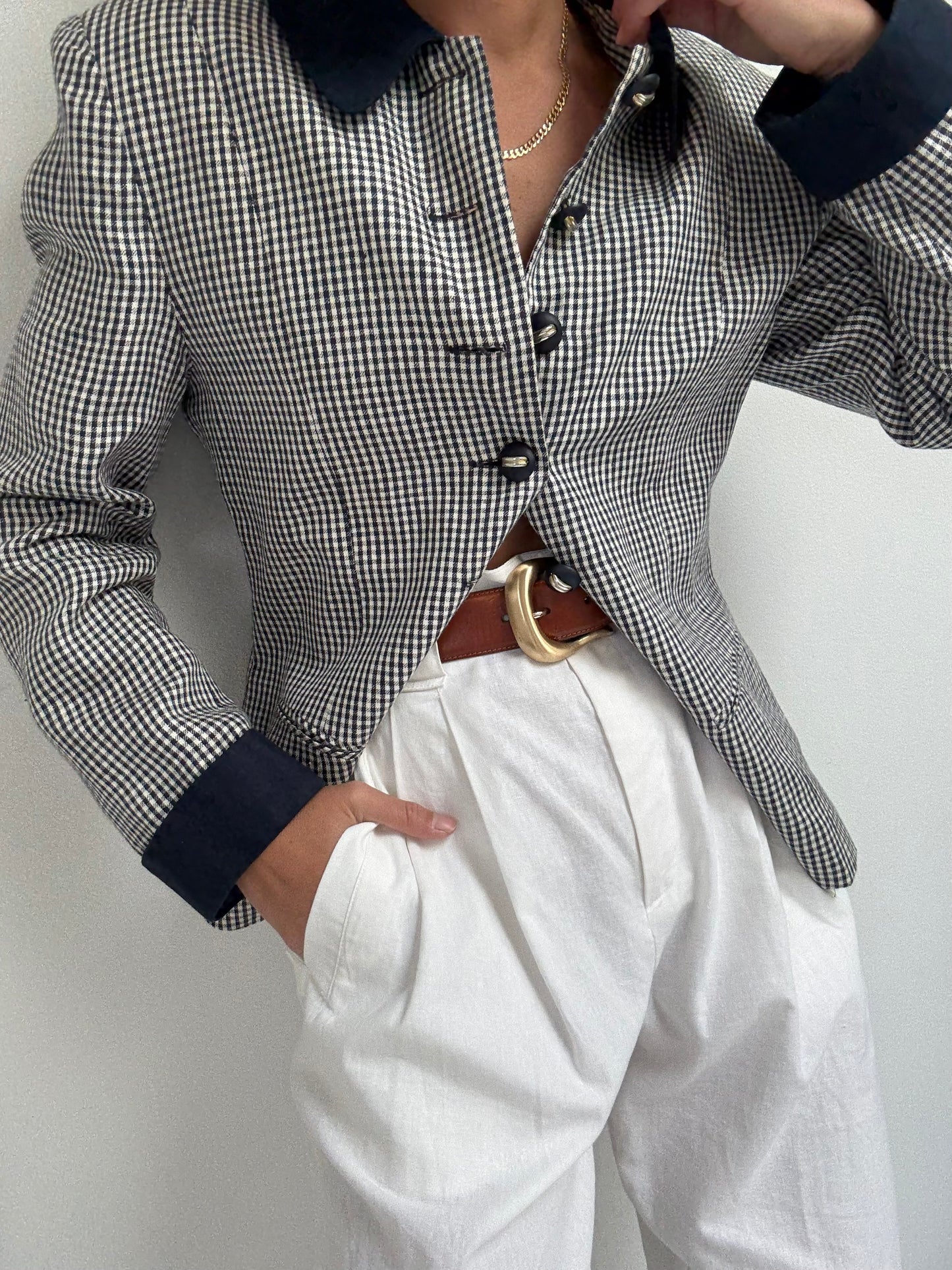 Vintage Gingham Linen Jacket