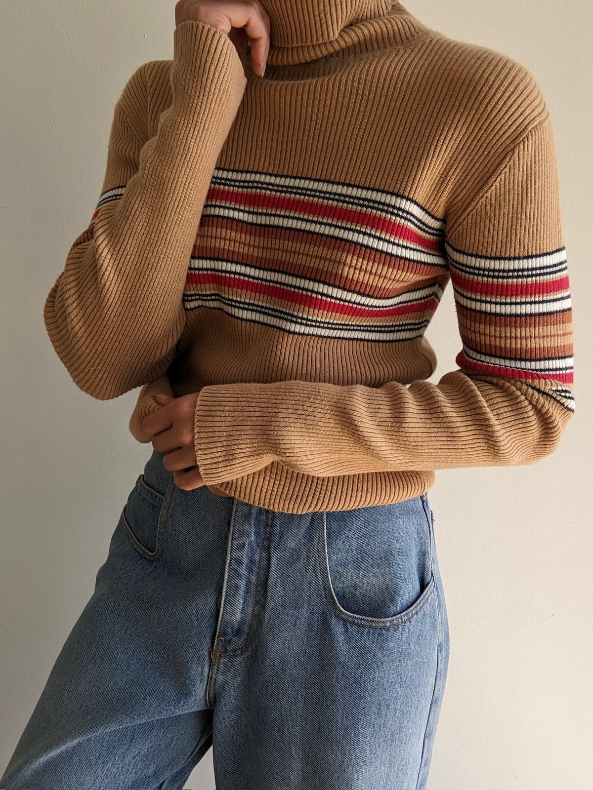 Vintage Striped & Ribbed Turtleneck