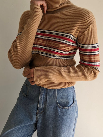 Vintage Striped & Ribbed Turtleneck