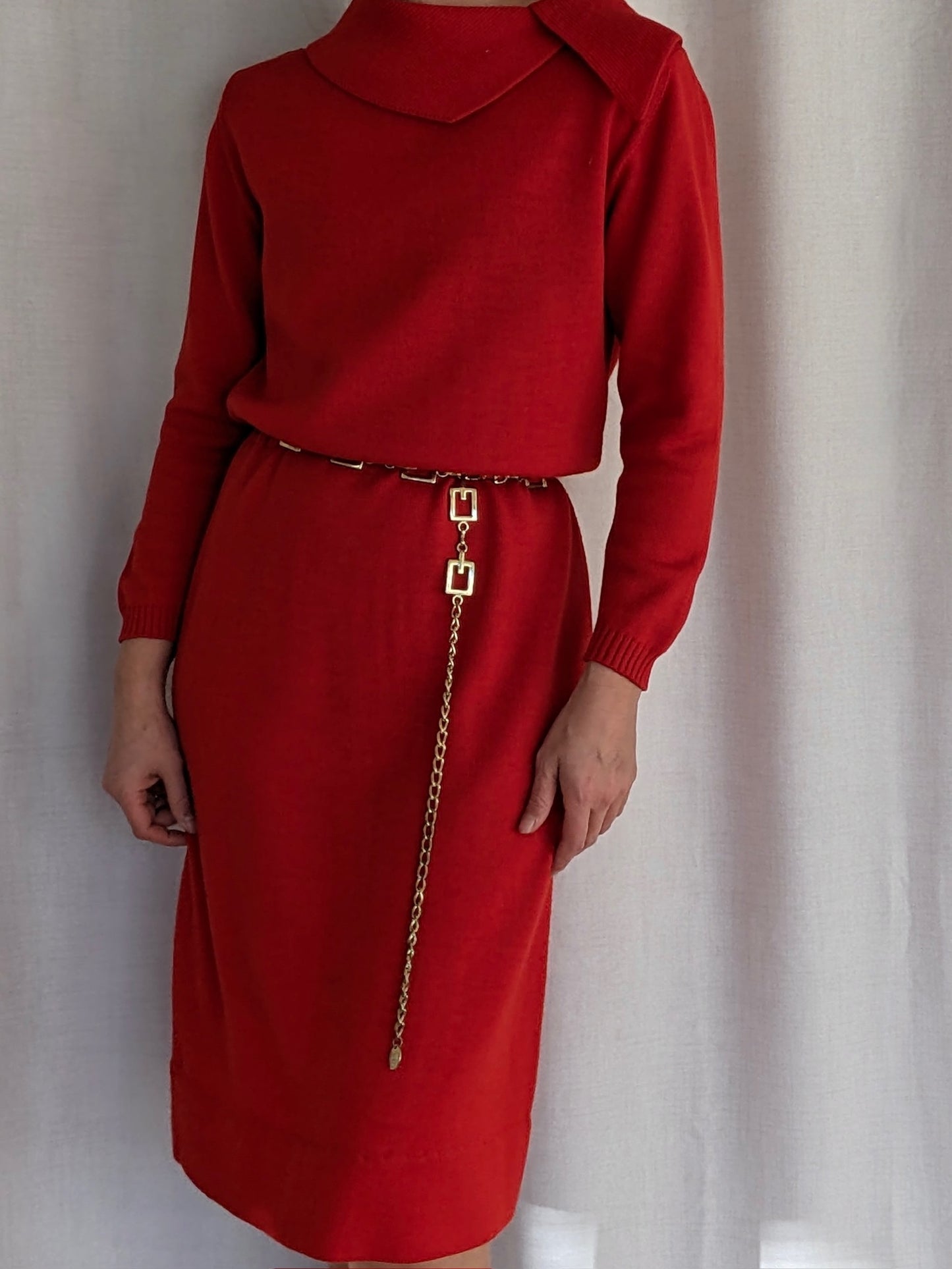 Lovely Vintage Holiday Red Wool Collared Dress