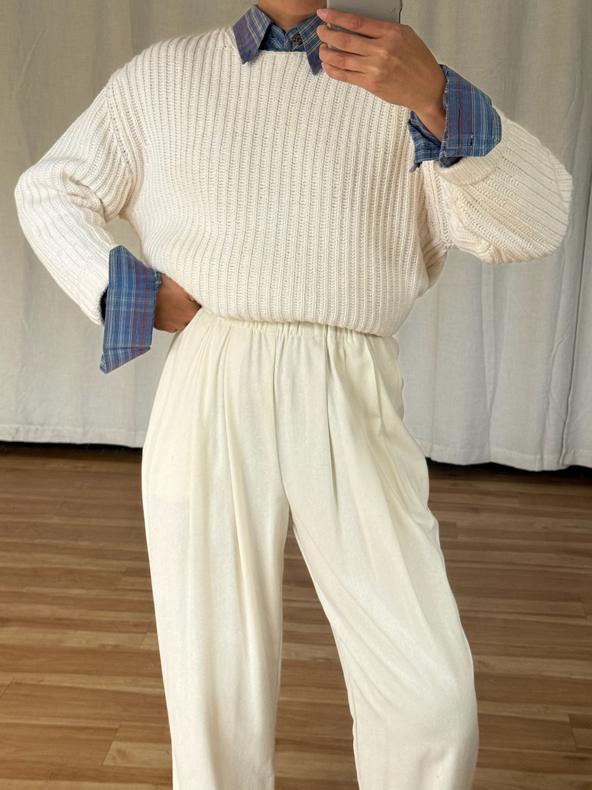 Vintage Cream Knitted Cotton Sweater