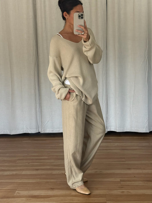 Vintage Wheat Raw Silk Leisure Pants