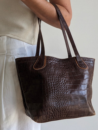Vintage Tobacco Embossed Leather Tote
