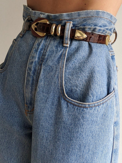 Vintage Embossed Leather & Gold Hardware Belt