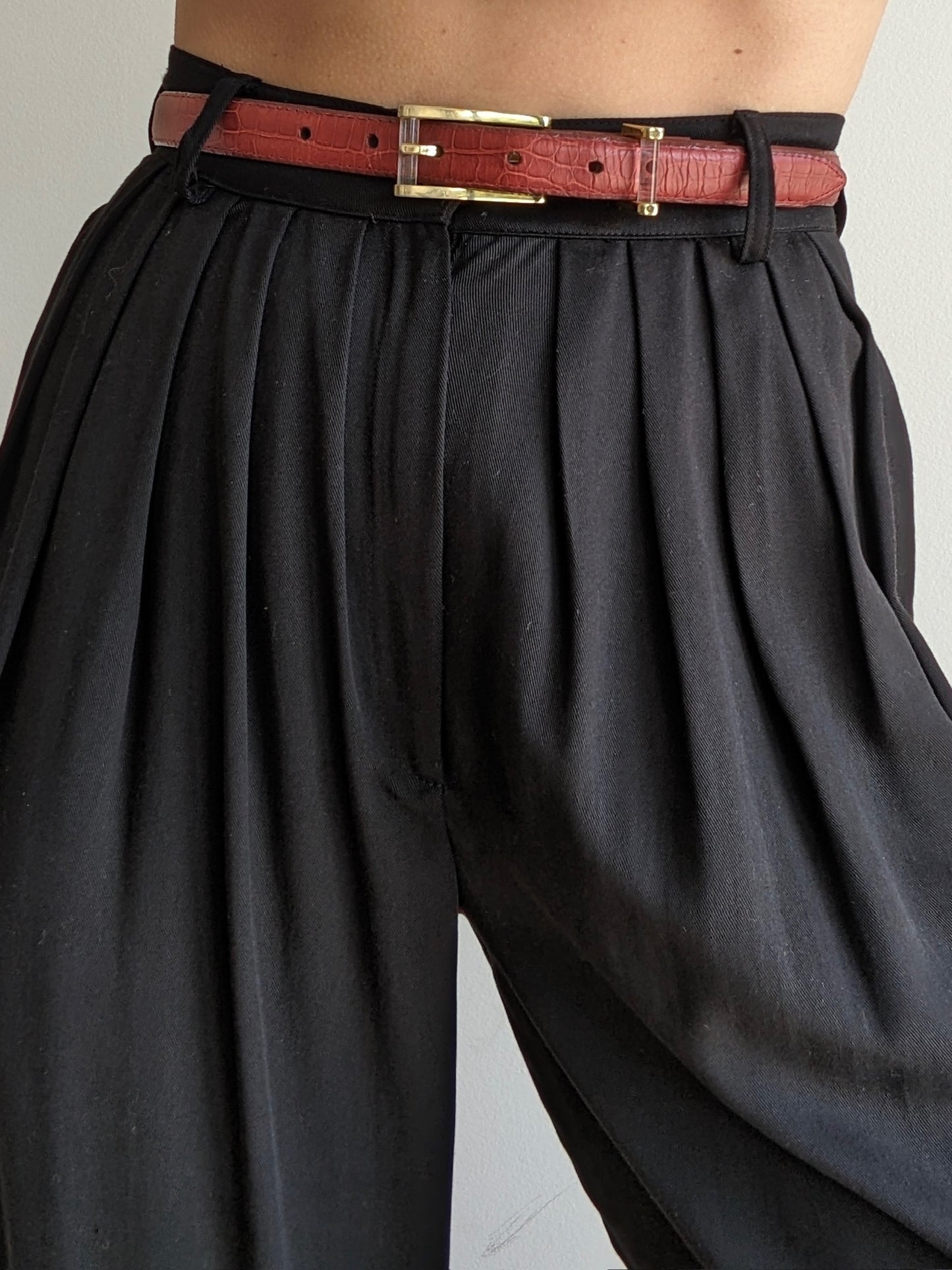 Vintage Brick Red Embossed Leather Belt