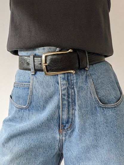 Vintage Onyx Reptile-Embossed Leather Belt