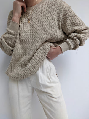 Classic Vintage Wheat Cable Knit Sweater